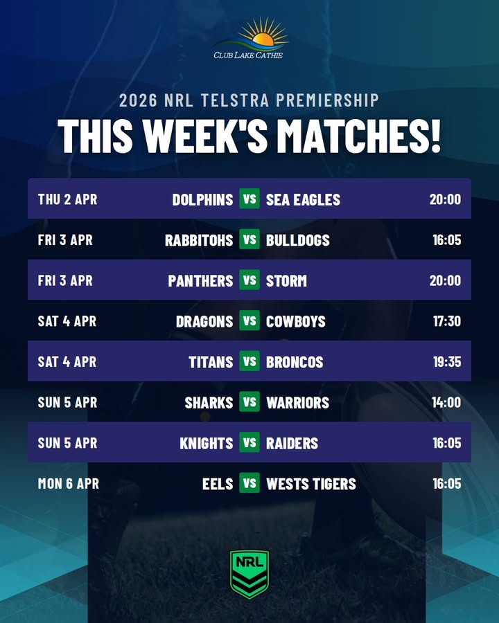 Featured image for “Watch Every 2026 NRL Telstra Premiership Game at Club Lake Cathie”