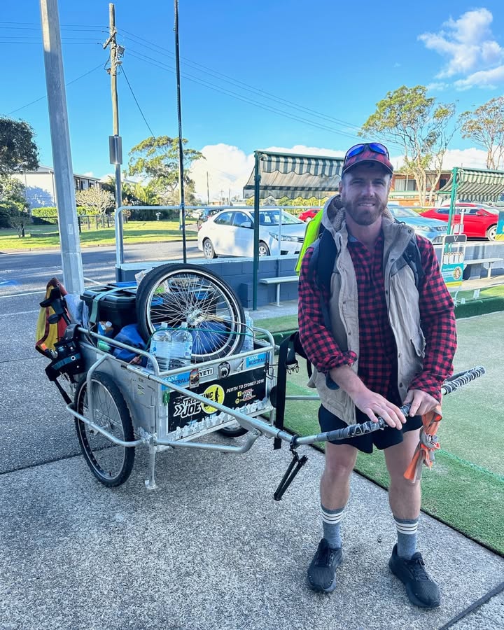 Featured image for “Meet Trekking Joe – Walking Across Australia Stops at Club Lake Cathie”
