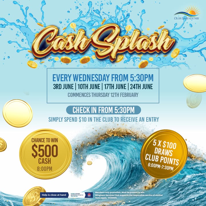 Featured image for “Cash Splash Is Back Tonight at Club Lake Cathie”