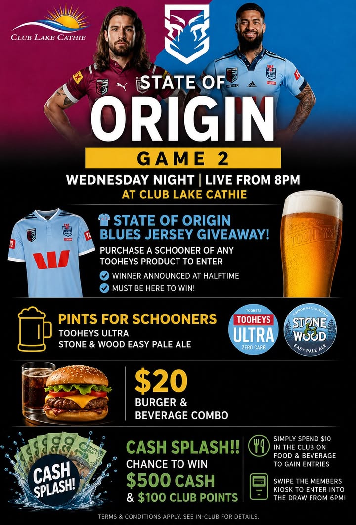 Featured image for “State of Origin Game II Live at Club Lake Cathie”