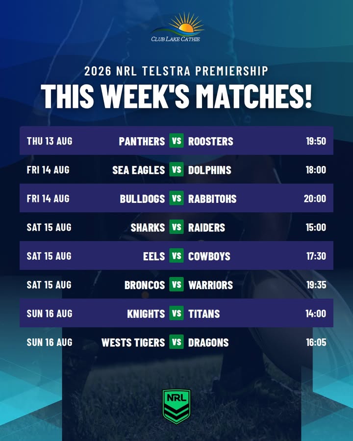 Featured image for “2026 NRL Telstra Premiership Matches Live at Club Lake Cathie”