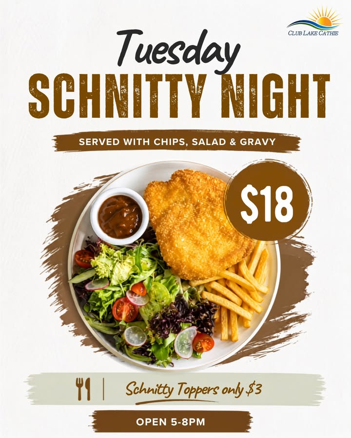 Featured image for “Tuesday Schnitty Night & Trivia at Club Lake Cathie”